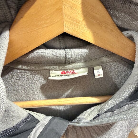 Fjällräven Övik Fleece Hoodie Men’s XL Gray Full Zip Hooded Jacket Elbow Patches - Picture 2 of 6
